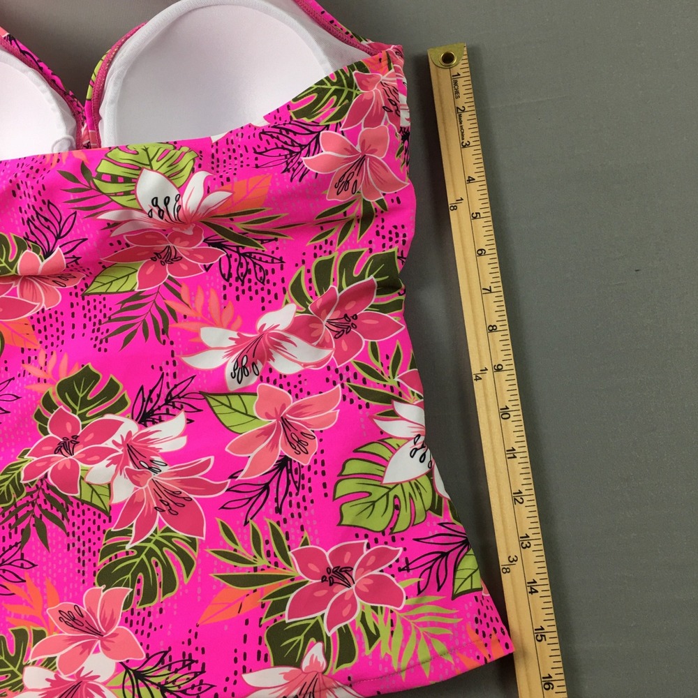 MeetCurve Pink Tropical Floral Halter Tankini Swim Top XL NWT Ruched Padded - Picture 8 of 10